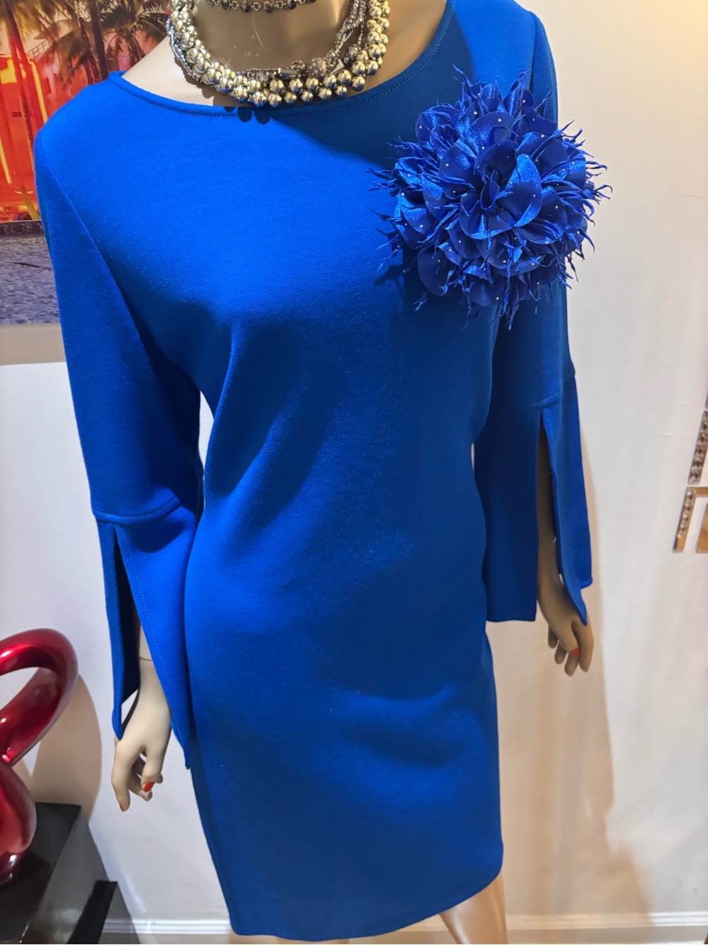 St. John Cobalt Blue Midi Dress Royal electric blue 12 L